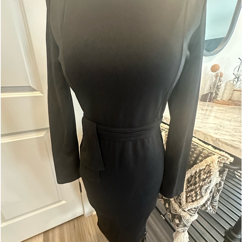 Black Shein size small dress, fitted and comes to right below the knee.